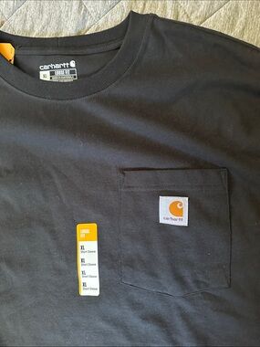 Carhartt Black Pocket Tee with Orange Logo Patch